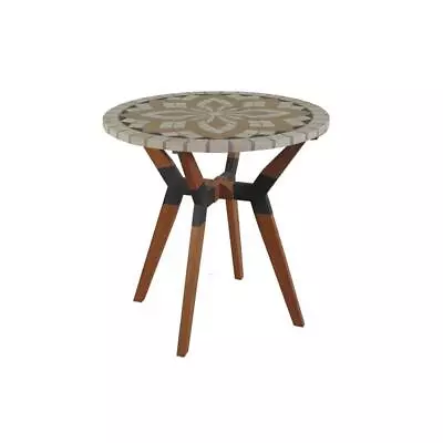 Outdoor Interiors Bistro Table 30  Round Spanish Marble Eucalyptus Metal Outdoor • $436.53