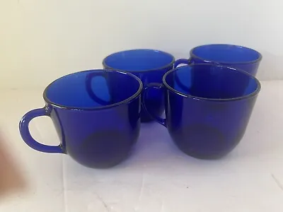 Set Of 4 Vereco France Cobalt Blue Glass Cup Mid Century Modern MCM • $20