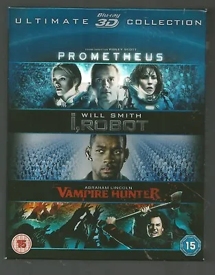 ULTIMATE 3D Blu-ray COLLECTION - PROMETHEUS / I ROBOT / VAMPIRE HUNTER - UK SET • £10.99