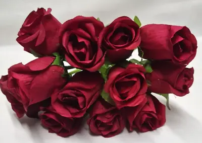 12 Red Roses Artificial Rosebud 30cm Flowers Gift Love Romance Wedding Birthday • £7.49