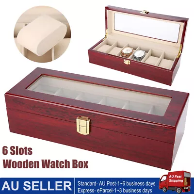 6 Slot Watch Jewellery Display Box Bracelet Storage Case Wooden Holder Organizer • $25.99