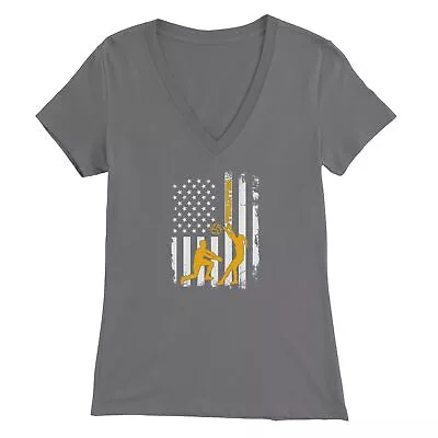 Athletes Playing Volleyball American Flag Spor Young Gift  Ladies' V-Neck Tshirt • $24.48