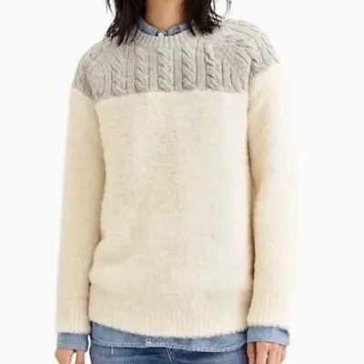 J Crew Hthr Dusk Fuzzy Cable Crew Neck Sweater Merino Wool K4660 Natural • $34.50