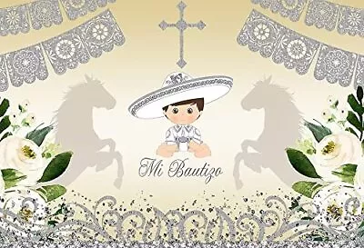 Boy Charro Baptism Backdrop Mexican Bautizo Fiesta 1st Birthday Christening B... • $19.34