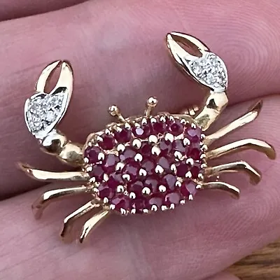 Vintage Brooch 14k Gold 585 Crab Pin Ruby Diamond Lapel Hat Pin • $439
