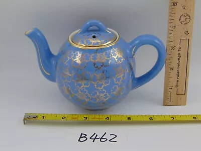 Vintage Hall's Teapot & Lid 2 Cup Blue  Gold French Flower Standard 049 Usa #1 • $49.99