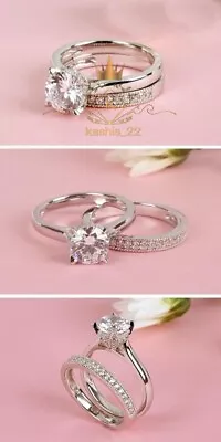 Moissanite Bridal Set Engagement Ring Solid 14K White Gold 2 CT Round Cut VVS1 • $230.55