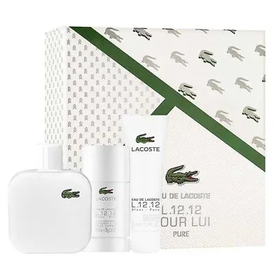 100ml Lacoste Blanc L.12.12 Pour Lui Pure Edt 3pc Gift Set For Him 100% Genuine! • £129.99