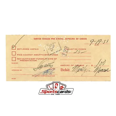 Marilyn Monroe Bank Issue Service Charge Receipt Dated 9-19-51 • $137.99