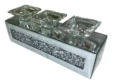 Mirrored Crushed Diamond Candle Tealight Holder Glass 3 Holder Centre Piece • £38.95