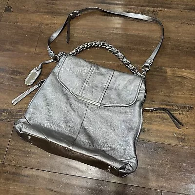 B Makowsky Leather Handbag Metallic Silver Adj Chain Strap • $41.25