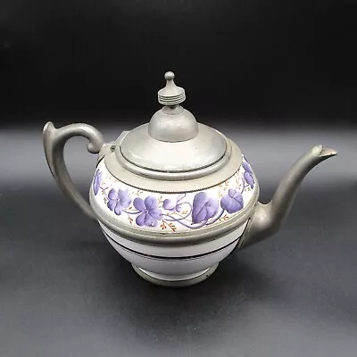 $110 • Buy Graniteware Enamel Pewter Teapot Purple Floral Design Manning, Bowman Co.
