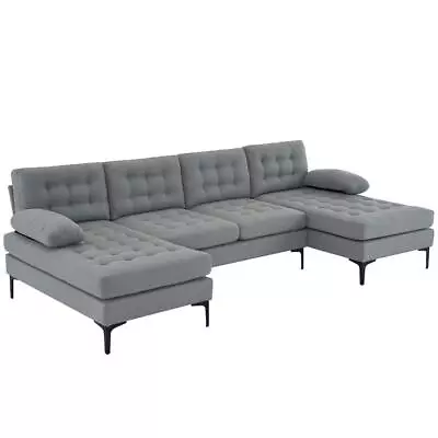 FCH U Shaped Sectional Sofa 110  Large Couch With 2 Lounge Chaise Light Grey • $539.95