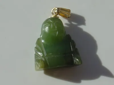 Vintage Carved Charm Pendant Green Jade Color Chinese Buddha • $19.95