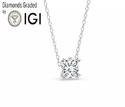 IGI D/VS1 1.00 CT Solitaire Lab-Grown Princess Diamond Pendant 18K White Gold • £854