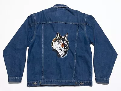 Elk Canyon Denim Jacket Adult Medium Wolf Trucker Indigo Blue Jean Jacket • $17.47