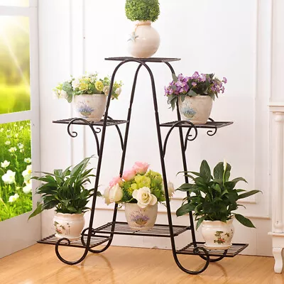 9 Tier Metal Plant Stand Garden Decor Planter Holder Flower Pot Shelf Rack Black • $32.92