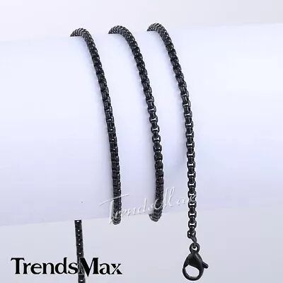 2mm 18-28  Black Round Box Link Necklace Stainless Steel Men Women Chain Choker • $7.99