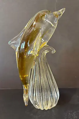 Beautiful Hand Blown Art Glass Dolphin Sculpture 9  Tall  Murano Italy Vintage • $119.50
