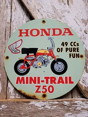 Vintage 1971 Honda Porcelain Sign Motorcycle Dirt Bike Mini Trail Z50 Scooter • $173.54