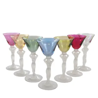 Bayel Crystal Set Of 7 Glasses Naked Venus Stems Bacchante Coloured Glass France • £200