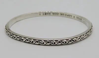 CHARLES KRYPELL STERLING SILVER  I LOVE YOU 365 DAYS A YEAR  BANGLE BRACELET A • $99.99