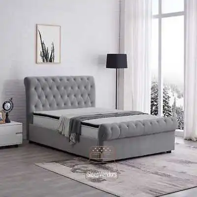 Sleigh Scroll Chesterfield Upholstered Bed Frame 3ft Double King Size 6ft • £199.99