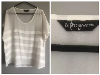 Internacionale White/Ivory Ladies See-through Blouse Top Size 12 • £5.90