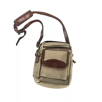 Ellington Brown Leather And Canvas Crossbody Organizer Travel Bag • $34.96