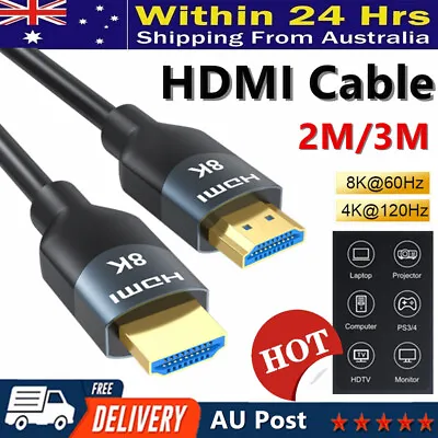 2M/3M HDMI Cable V2.1 Ultra HD 8K 4K 2160p 1080p 3D High-Speed Ethernet ARC HEC • $2.85