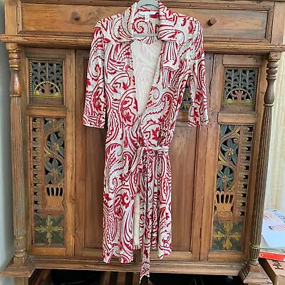 DIANE Von FURSTENBERG Wrap Dress Womens 10 Paisley Red 100% Silk POCKETS • $75