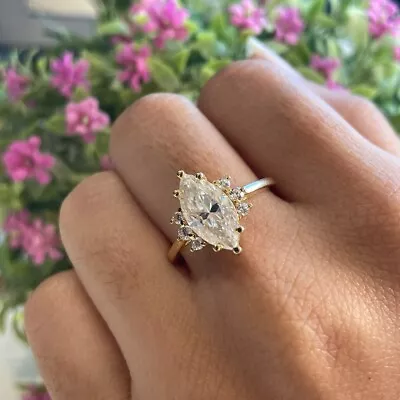 1.60CTW Marquise Moissanite Bridal Vintage Wedding Ring 14k Yellow Gold Plated • $159.99