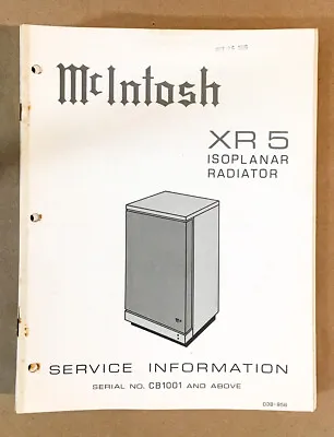 McIntosh XR5 XR-5 Speaker Service Manual *Original* • $19.97