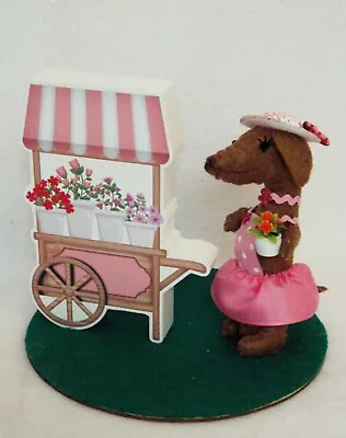 Felt Dachshund Red Brown Sculpture Flower Cart Spring Summer Tabletop Decor • $25