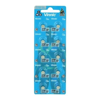 10 X Vinnic 379 Silver Oxide 1.5V Watch Battery 521 GP379 SR521SW SR521 SR63 • £3.39