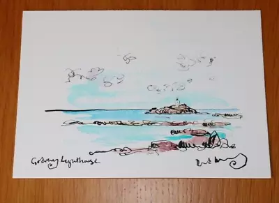 David Kearney Watercolour/pen Godrevy Lighthouse A5 Unmounted • £12