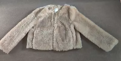 H&M Faux Fur Coat Open Front Womans M Beige Brown Lined Cozy Soft Comfort • $24.99