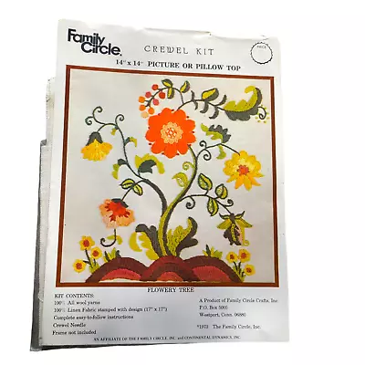 1973 Flowery Tree Vintage Crewel Embroidery Kit Family Circle Mid Century Modern • $35