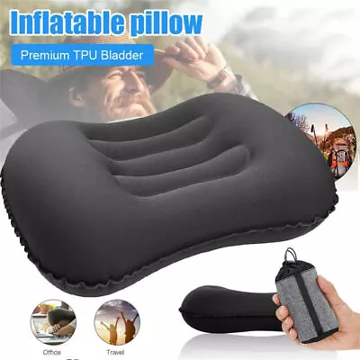 Inflatable Camping Cushion Pillow Travel Neck Blow Up Beach Car Outdoors Pillow • £8.94