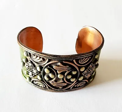 Vintage Forest Patina Fleur De Lis Medieval Bracelet Cuff Copper  Brass Accents • $33.99