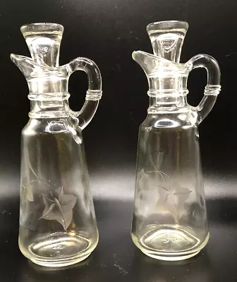 Cut Glass Cruet Set With Vine Pattern - Vintage Anchor Hocking With Stoppers • $9.99