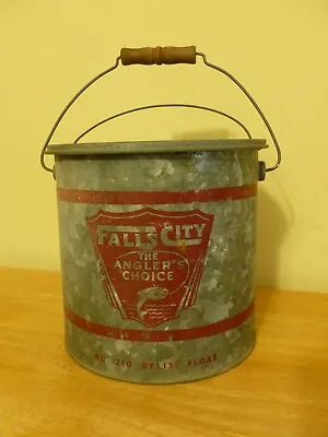Vintage Fishing Falls City Angler's Choice No. 710 Metal Bait Pail Minnow Bucket • $39.95