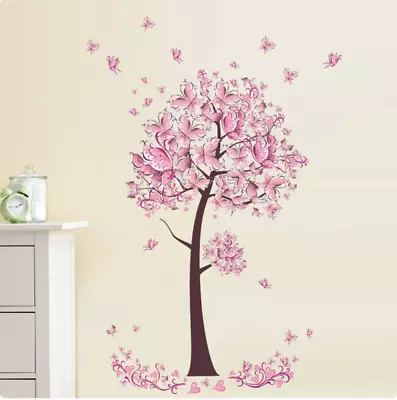 Butterfly Tree Cherry Blossoms Pink Hearts 3d Wall Sticker Decoration Mural Art  • $26.50