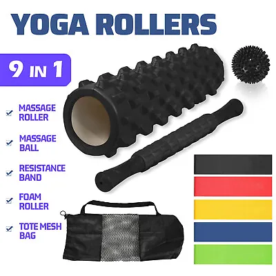 $25.90 • Buy Yoga Roller Set Foam Roller Massage Ball Muscle Relief Resistance Band Pilates