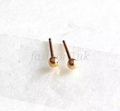 PAIR Kids Men Womens 3mm Tiny Small Ball Stud Earrings 18K Yellow Gold Plated UK • £10.76