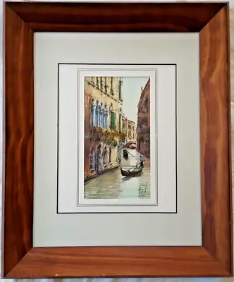 VENICE WATERCOLOR Canal With Gondola Signed Matted And Framed • $36