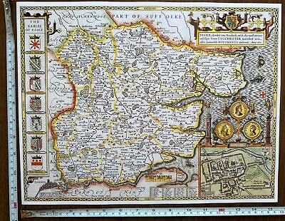 £12 • Buy Old Antique Tudor Poster Map Essex, Colchester: Speed 1600's 15.5  X 12  Reprint