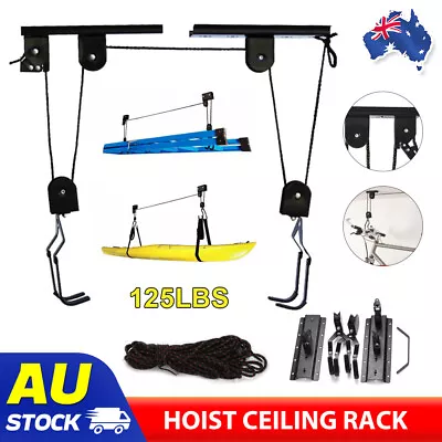 Kayak Hoist Bike Ladder Lift Pulley System Garage Ceiling Storage Cycling Rack • $38.85