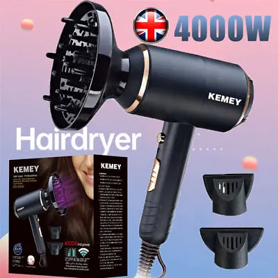 Professional Hair Dryer 4000W Fast Drying Ionic Hairdryer With Diffuser Hairdrye • £16.91