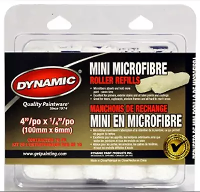 Dynamic 05705 Mini Micro Fiber Roller Refill 1-1/4-Inch Nap 10-Pack 4-Inch • $15.99